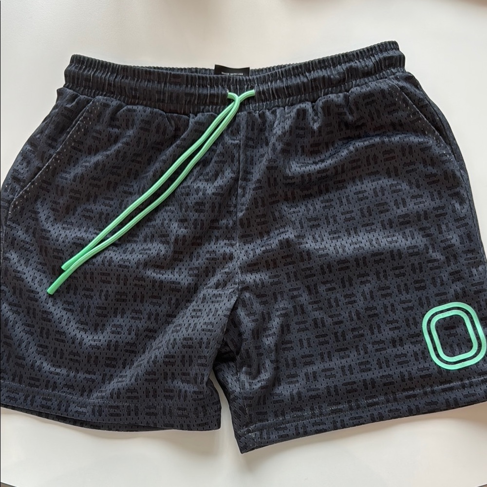Boys overtime Black Patterned Shorts with Green Accents
